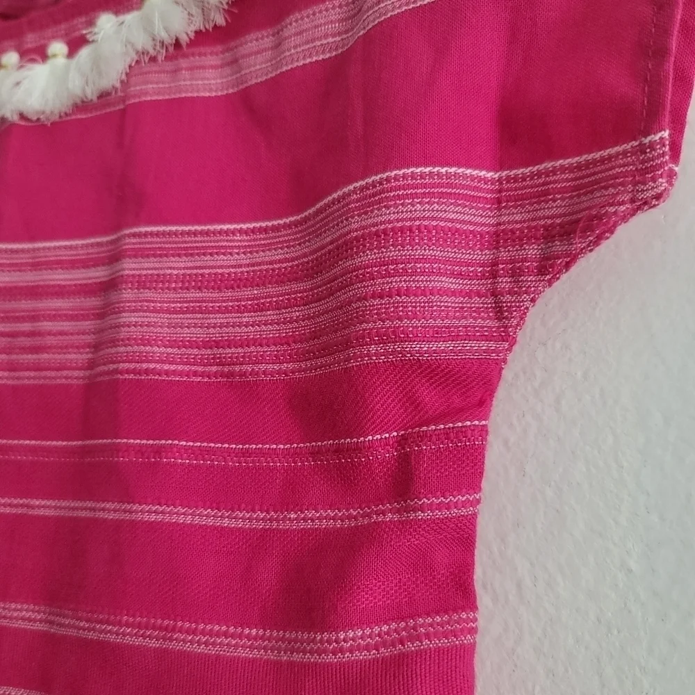 Genuine Kids 18 M‎ OshKosh B'Gosh Pink Striped Tassle Blouse Shirt Boho